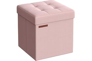 SONGMICS 38 cm Sitzbank mit Stauraum, klappbare Sitztruhe, Aufbewahrungsbox, Fußbank, pastellrosa LSF027R01