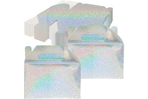 BIGTREE 24Pcs Party Treat Boxes Iridescent Paper Favor Boxes with Handles Thickened Candy Snacks Sweets Lunch Goodie Gift Birthday Wedding Holiday Graduation DIY Party Candy 15x9x9cm/5.9x3.5x3.5 inch