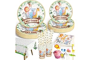 Ophy Party Tableware Children's Birthday, 134 Pieces Jungle Safari Party Tableware Set, Green Disposable Tableware Set for 25 Guests, Paper Plates, Cups, Birthday Decoration, Wild One Party