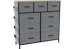 TIMORWTF - Cajonera con 9 cajones de tela, cómoda de dormitorio adulto, armario con bolsillo lateral y gancho, mueble de almacenamiento para habitación infantil, salón y pasillo