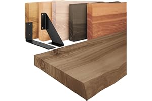 ‎LAMO LAMO Manufaktur Wandregal Holz Baumkante | Regal Farbe: Nussbaum|mit schwarzem Basic Regalträger|140 cm