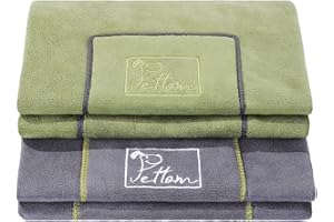 PETTOM Serviettes pour Chien Lot de 2 Grande Serviette de Toilette pour Chien en Microfibre à Séchage Rapide pour Animal, Serviette de Bain Super Absorbante Gris et Vert 130x75cm