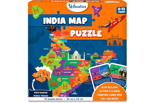 Skillmatics India Map Puzzle - 70 Pieces, Educational Toy for Learning 300+ Facts About India, Gifts for Ages 6 to 12 Kids