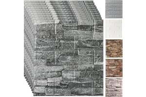 Trafagala 10Pcs 3D Black Brick Wallpaper Wall Panels 38X35cm Brick Effect Wallpaper Foam DIY Wall Adornment Waterproof Self Adhesive Thicken Wall Stickers for Kitchen Kids Room Living Room Bedroom