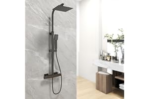Huibathroom Thermostatic Mixer Shower System Matte Black Square Bathroom Exposed Twin Head Set