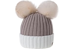 MFAZ Morefaz Ltd Girls Winter Beanie Hat Knitted Hats Kids Girl with Large Double Pom Pom Ski