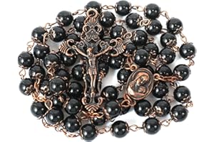 NAZARETH STORE Vintage Design różaniec koraliki z kamienia naturalnego 8mm naszyjnik medal świętej ziemi i krzyż krucyfiks różańce religijne kolekcja Terra Santa Jerusalem