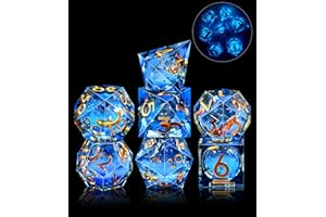 SIQUK 7 Pièces Dés Liquid Core Dés Polyédriques Lumineux Jeu de Dés Dés DND Koi Fish D4 D6 D8 D10 D12 D20 D% pour DND RPG MTG