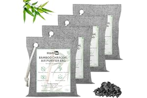 Homiu Bamboo Charcoal Air Purifying Bags - 4 Pack 200g Natural Odour Eliminator - Activated Charcoal Odour Absorber - Air Fresheners for Room Shoe Deodoriser Car Air freshener - Moisture Absorber