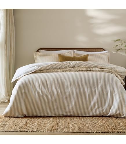 Hebden Green Mélange Stripe 100% Cotton Duvet Cover Set | Eucalyptus Bedding | Yard