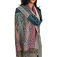 The Accessory Co. Women Pashmina Scarf Shawl Wrap - Large Long Paisley Floral Rainbow Ladies Scarves, Wearable Blanket Scarf, Womens Winter Scarfs, Indian Shawl Wedding Evening Stole, Head Scarf Neck
