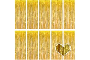 OHIYOO Pack of 10 Golden Tinsel Curtains, 1 x 2.5 m Tinsel Curtain, Foils, Fringe, Metallic Tinsel Curtain, Golden for Birthday, Party Decoration, Engagement, Wedding, Christmas, New Year Decoration (Laser