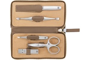 ‎ZWILLING ZWILLING Zestaw do manicure (5 części profesjonalny zestaw do pielęgnacji paznokci wykonany z prawdziwej skóry z zamkiem błyskawicznym, z nożyczkami do paznokci i skórek), premium, ciemnoszary