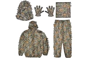 Morwealth 3D Ghillie Camouflage Suit Jungle Ghillie Suit, Leafy Suit for Hunting, Hunting Equipment Including Hunting Clothing, Hunting Gloves, Leafy Face Mask and Bag
