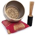 Ajuny Ensemble de Bols Chantants Tibétains en Laiton Bâton et Coussin pour le Yoga la Guérison des Chakras la Méditation Sonore Anti Stress les Cadeaux (Beige Doré)