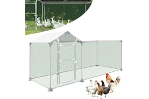 ORHEYA Recinzione a ruota libera pollaio in metallo con tetto parasole, per uccelli e polli, per piccoli animali (3 x 1 x 1,4 m)