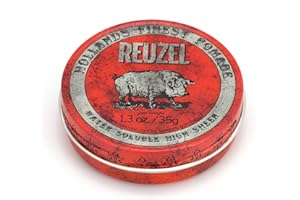 ‎REUZEL Reuzel Red Water Soluble High Sheen Pomade - No Dry Formula - Keeps High Shine and Strong Hold All Day without Flaking - Easy Rinse Out - Subtle Vanilla Cola Fragrance - Vegan Formula - 35 g