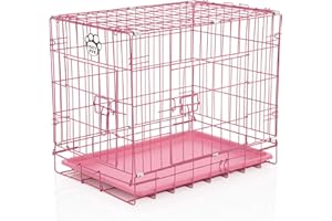 Cozy Pet Dog Cage 24" Pink ABS Tray Folding 61cm Puppy Crate Cat Carrier Dog Crate DCP24P