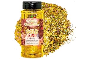 Aslanka 100g Brillo Corporal, Oro Purpurina Gruesa Holográfica, Chunky Glitter Flakes Paillette Brillante Decoración para Cara Maquillaje Pelo Arte Corporal Uñas y Hacer Manualidades