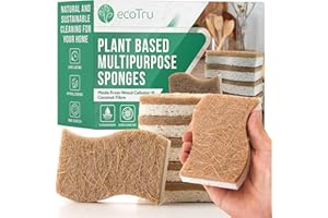 ecoTru 6 Stück Bio Spülschwamm Aus Kompostierbarer Zellulose und Kokos, Natur Reinigungsschwamm, öko und Nachhaltig Küchenschwamm, Umweltfreundlich Kitchen Sponge, Biologisch Abbaubar Geschirrschwamm