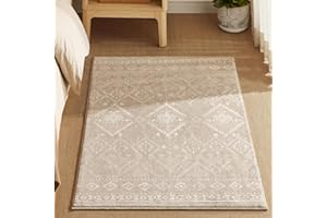 SONGMICS HOME Alfombra, 61 x 92 cm, Alfombra Antideslizante, Decoración del Hogar, para Salón, Dormitorio, Lavable a Máquina, Estilo Moderno, Beige Capuchino TAR024K01V1