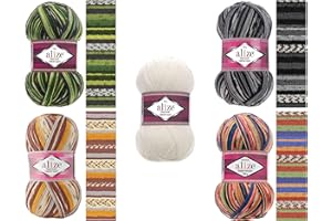 ROME YARN Sock Yarn by Alize 100 g, 420m Superwash Comfort Sock Wool 4ply 75% SW Wool - 25% Polyamide Hand Knitting Yarn Multicoloured (Mixed 1)