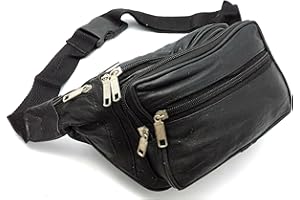 ODS:UK® Real Leather Bum Waist Bag Travel Holiday Money Belt Pouch Black Change BUMBAG