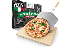 Pizza Divertimento Pierre à pizza pour four - Avec pelle à pizza en bois - Pierre pizza en cordiérite - Pour une base croustillante et une juteuse