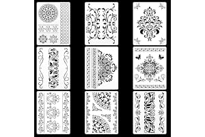 Blomgräns mallar mandala mall – återanvändbara Stencils mall för ritning målning vägg trä golv möbler golvplattor kakel sten stenmålning, 21 x 28 cm, 9 stycken