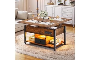 ‎YITAHOME YITAHOME Couchtisch mit Höhenverstellbarer, 4-in-1-Multifunktions-Couchtisch mit Stauraum und LED Beleuchtung, Couchtisch lässt Sich in einen Esstisch für das Wohnzimmer umwandeln, Vintage-Braun