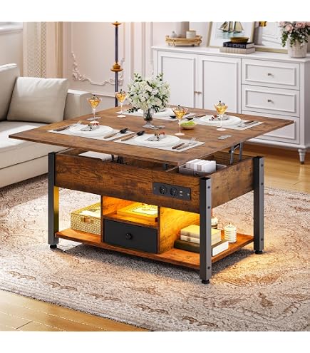 VETRO Rechteckig klappbarer Glastisch höhenverstellbar- Multifunktionstisch Wohnzimmer- Höhenverstellbarer Couchtisch verwandelt sich in Esstisch- funktionscouchtisch tische transformer (Cappuccino) Küche, Haushalt & Wohnen