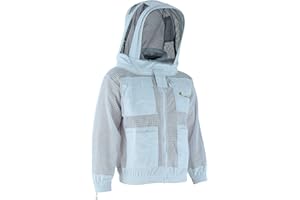 RIZNA INC Beekeeping XPERT- Giacca Apicoltore Ultra Ventilata a Tre Strati per Uomo e Donna con Velo da Scherma, Cappuccio Anti Puntura per Apicoltori, Giacca Apisticain Tessuto Bianco Polycotton(XL)