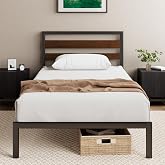Zinus Kai Bed Frame 90 x 190 cm &ndash; Height 10 Inches &ndash; Single Bed Base in Bamboo and Steel with Headboard &ndash; Metal Slats &ndash; Stora
