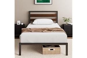 ZINUS Kai 3ft Single Bed Frame with Headboard (90 x 190 cm) - 31.5'' Height - Sustainable Bamboo & Metal - Steel Slat Support - Eco -Friendly Bed Base - Easy Assembly - Black & Brown
