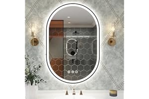 STARLEAD 900x600 mm Oval-Bathroom-Mirror-with-LED-Lights and Bluetooth, Bathroom-LED-Mirror with 3 Colours Dimmable, Defogging, IP44, HD Tempered Glass, Horizontal/Vertical, Black Painted