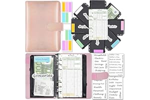 HARPHIA A6 Organizer do Pieniędzy, Zestaw Planowania Budżetu z 6-Ringowym Segregatorem, Kopertami na Pieniądze, Wkładami Budżetowymi, Naklejkami i Etykietami (146F-rose)