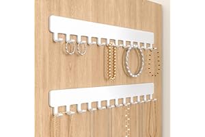 Josmimic Wall Mounted Necklace Holder - Adhesive Jewellery Hooks for Necklaces, Bracelets, and Rings - Easy Installation Metal Hanger Organiser, White
