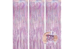 OFFCUP Cortina de Oropel Rosa Claro, 3PCS Cortinas Metálicas Foil Fringe Cortinas Fiesta, 1m x 2m Flecos Rosa Claro Cortina de Borla, para Decoración Pared Boda Cumpleaños Halloween Fiestas Navidad