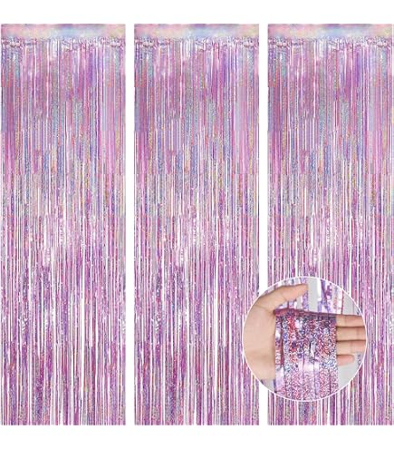 Riloventa Lametta Glitzer Vorhang – 3 Stück, Je 1x2,5 M, Rosa – Partydeko Für Geburtstag, Hochzeit, Weihnachten