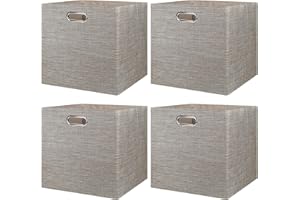 BinWhiz 4 Pack Collapsible Linen Storage Cubes - 33x33x33 cm Fabric Bins for Kallax Shelves, Cabinet, Bookcase, Closet - Versatile Home Organizer Boxes for Decor and Laundry (Coffee)