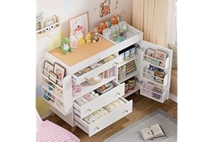 MSFE Mueble Cambiador para Bebé, Comoda bebe con Cambiador Desmontable, Cómoda con 3 Cajones,Estantes laterales, Almacenamiento cerrado y abierto, No incluye cojín de mesa, 110 x 100 x 40 cm, fino a 100KG