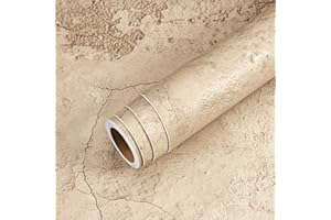 Livelynine Papier Peint Adhesif Mural Béton Beige Jaune 40CMx10M Papier Adhesif Mural Salle de Bain Chambre Adulte Salon Style Industriel Impermeable Film Adhesif pour Meuble Cuisine Plan de Travail