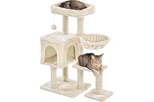 Yaheetech Kratzbaum 96 cm hoch Katzenbaum Kletterbaum für Katzen, mit Sisal Plüsch Katzenhöhle und Korb, Beige