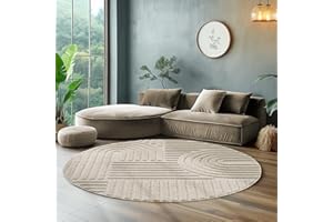 ‎SIMPEX SIMPEX Hochflor Rund Teppich Wohnzimmer Küchenteppich Schlafzimmer Läufer Flur Skandi Boho Teppich 3D Design Größe: 160 x 160 cm Farbe: Beige