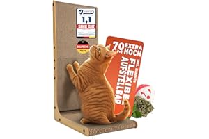 VANEJA® XXL Kratzbrett Katze 70 cm L-förmige Kratzpappe mit Ballspielzeug und Katzenminze, widerstandsfähiges Katzenkratzbrett für Wand Ecke, hochwertiges Kratzmöbel aus Karton