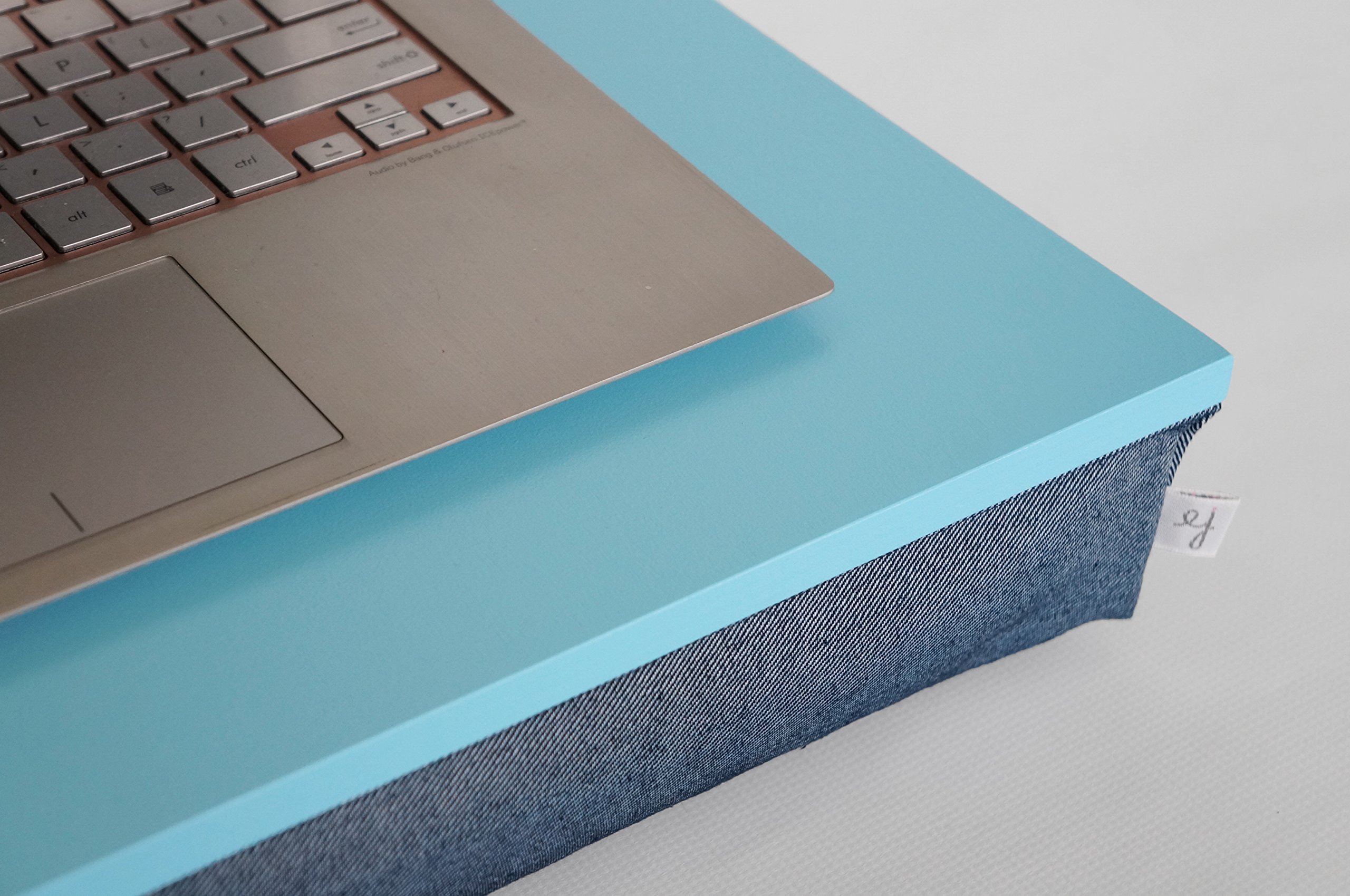 Minimalistic Lap Desk Aquamarine Blue Tray With Solid Denim