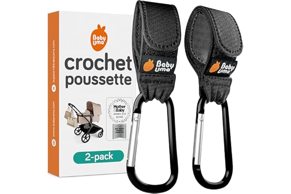 Baby Uma Crochets Poussettes (2 Pièces) - Crochet Poussette, Produits Primés Accessoires de Poussettes, Universel, Supporte Jusqu’à 5 kg, Accessoire Poussette, Attache Poussette pour Enfant