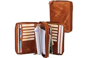 ALMADIH Agenda in pelle con cerniera A6 Portadocumenti Calendario 2024 Marrone Cartella Portablocco Organizer Porta Documenti Conferenza Anelli + Block Notes Organizzatore Carpetta (KO-A6-BD)