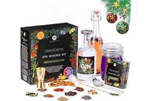 VEMACITY Le Kit de Fabrication de Gin Signature Edition- Faites 10 Grandes Bouteilles de Gin, Changeant de Couleur et Rose. 13 Botaniques, Garnitures, Livre de Recettes et Accessoires de cocktail en Or
