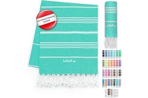 LeStoff Premium Hamamtuch - 100% Bio-Baumwolle - Vorgewaschen, Nachhaltig, Saugstark & Schnelltrocknend - Strand, Bade, Dusch, Yoga, Spa & Reise-Tuch (95 x 180 cm, Turquoise)